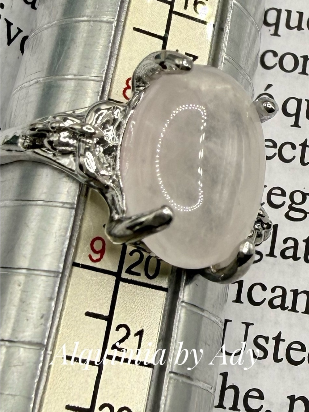 SOFT Rose Quartz Oval Silver Color Statement Ring
